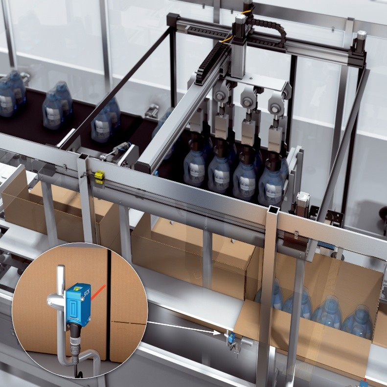 GIẢI PHÁP KIỂM TRA SỰ HIỆN DIỆN THÙNG CARTON TRƯỚC KHI CHIẾT RÓT BẰNG CẢM BIẾN QUANG W16 / WLA16