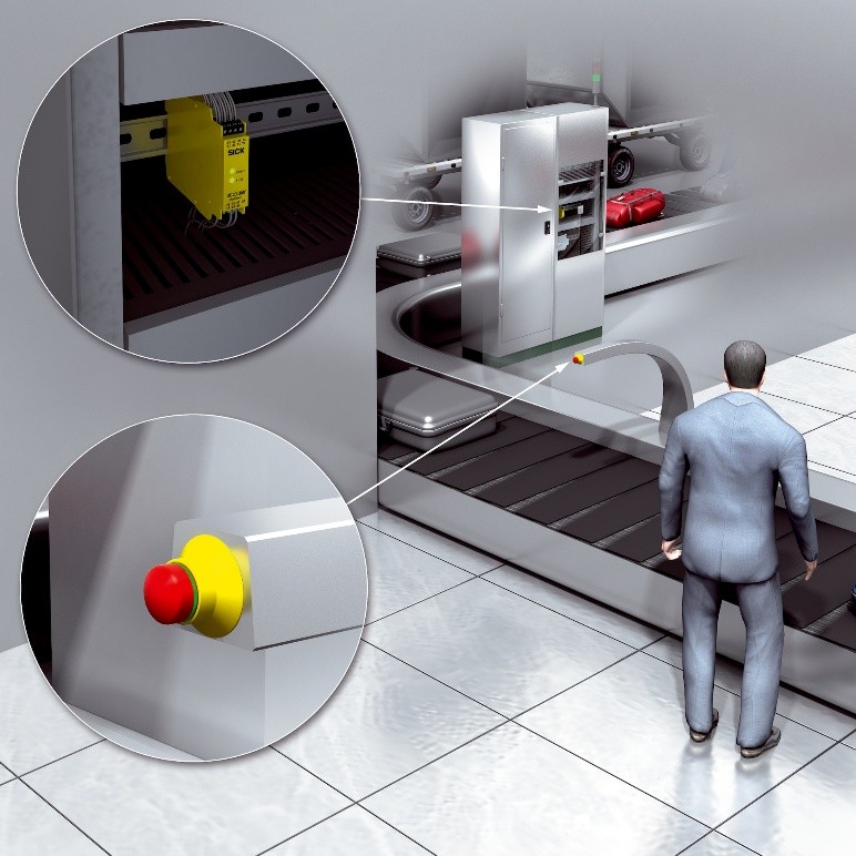 GIẢI PHÁP AN TOÀN CHO BĂNG TẢI HÀNH LÝ SÂN BAY SỬ DỤNG RƠ-LE AN TOÀN RELY & NÚT DỪNG KHẨN CẤP ES21